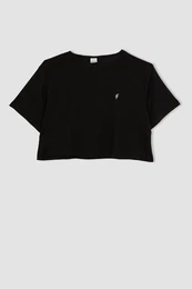 Fit Crop Crew Neck Sports Ribbed Short Sleeve T-Shirt A9916ax23hs