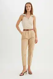 Carrot Fit Gabardine Trousers High Waist Short Leg