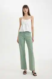 Straight Wide High Waist Long Jean Washed Trousers