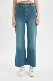 Culotte High Waist Short Wide Leg Ankle Length Jean Washed Trousers