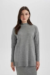 Regular Fit Half Turtleneck Basic Plain Knitwear Sweater Tunic