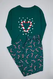 Curve Green Christmas Themed Knitted Pajama Set