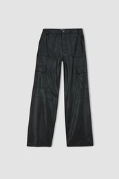 Faux Leather Pants Wide Leg Wide Leg Cargo Pocket Basic Plain