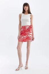 Patterned Normal Waist Linen Blend Mini Skirt