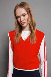 Cool Slim Fit Basic Plain V Neck Red Knit Sweater