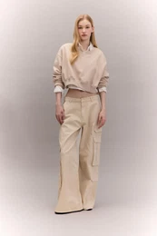 Cool Wide Leg Wide Leg Trousers Gabardine Fabric Cargo Pocket Basic Plain