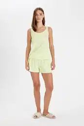 Fall In Love Pajama Set Striped Ribbon Suspender Shorts Elastic Waist Bottom