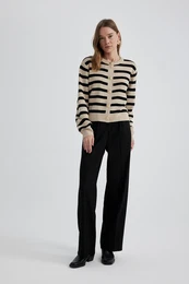 Darted Classic Black Pants Wide Leg Wide Leg Basic Straight Long Length High Waist Pocket