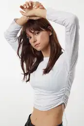 Gray Ruffle/Drape and Accessory Detailed Slim/Fitting Regular/Normal Length Knitted Blouse