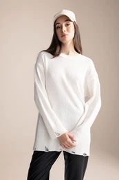 Regular Fit Crew Neck Basic Plain Knitwear Sweater Tunic
