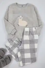 Curve Gray Wellsoft Llama Patterned Knitted Pajama Set