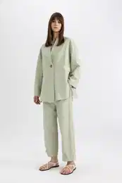 Linen Blend Basic Plain Harem Trousers