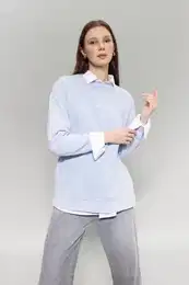 Regular Fit Crew Neck Printed Basic Sweatshirt Tunic