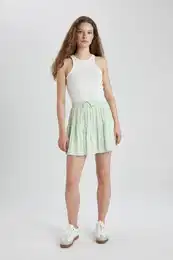 Floral Crinkle Viscose Mini Shorts Skirt
