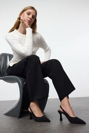 Black Pointed Toe Slingback Women's Thin Heel Shoes