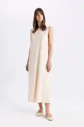 Regular Fit Sleeveless Basic Maxi Cotton Dress