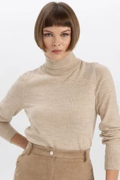 Relax Fit Turtleneck Cashmere Textured Extra Soft Basic Knit Sweater