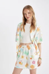Coool Oversize Fit Patterned Pajama Collar Short Sleeve Shirt