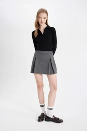 Cool Basic Plain High Waist Pleated Mini Skirt