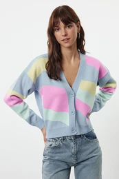 Blue Color Block Knit Cardigan