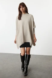 Stone Wide Pattern Stand Collar Knitwear Sweater