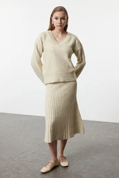 Stone Wide Pattern Knitwear Bottom-Top Set