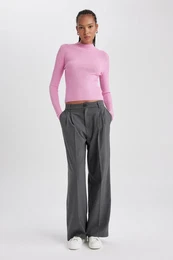 Wide Leg Double Pocket High Waist Darts Standard Length Trousers