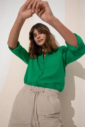 Regular Fit Long Sleeve Linen Look Shirt