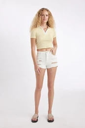 High Waist Cut-Toe Jean Shorts