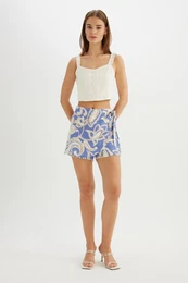 High Waist Patterned Wide Leg Viscose Shorts Skirt