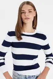 Regular Fit Crew Neck Striped Knitted Sweater