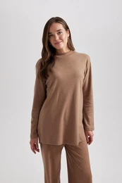 Half Turtleneck Softshell Long Sleeve T-Shirt Tunic with Soft Fur Inside