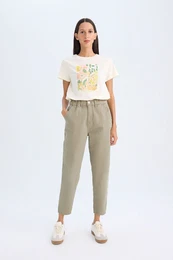 Paperbag Gabardine Trousers High Waist Pocket Basic Straight Standard Leg