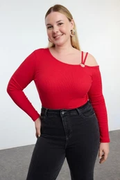 Curve Red Camisole Knitted Plus Size Blouse