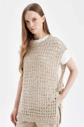 Crew Neck Side Tie Openwork Knit Vest
