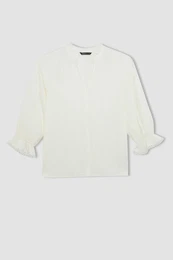 Oversize Fit Wide Mold V Neck Crinkle Fabric Long Sleeve Blouse