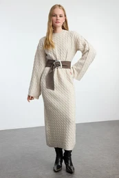Beige Braided Knitwear Dress
