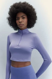Fit Slim Fit Zippered Stand Collar Long Sleeve T-Shirt