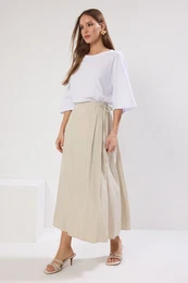 Stone Pleat Detailed Woven Skirt