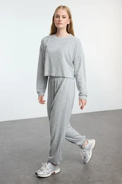 Gray Melange Relaxed/Comfortable Towel Knitted Tracksuit Set