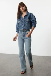 Blue High Waist Wide Leg Jeans