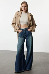 Dark Blue High Waist Extra Wide Leg Palazzo Jeans