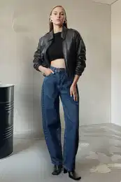 Dark Blue More Sustainable High Waist Skater Baggy Jeans