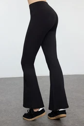 Black Waist Slimming Flare Leg Yoga Knitted Sports Leggings