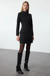 Black A-Line Pocket Detailed Mini Woven Dress