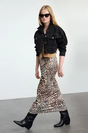 Brown Leopard Animal Printed Elastic Waist Maxi Pencil Skirt