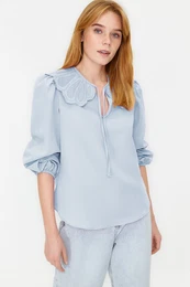 Light Blue Woven Baby Collar Blouse
