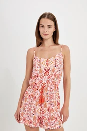 Tropical Patterned Strappy Short Jumpsuit
