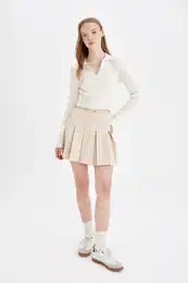 Cool Pleated Normal Waist Basic Plain Gabardine Mini Skirt