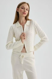 Regular Fit Polo Neck Knitwear Cardigan